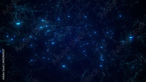 Camera Moving Forward To The Digital Cyber Space. Glowing Network Connection And Cyber Space Animation. Digital Technology Network Connection Background. Futuristic High Tech Data Network. Particle An