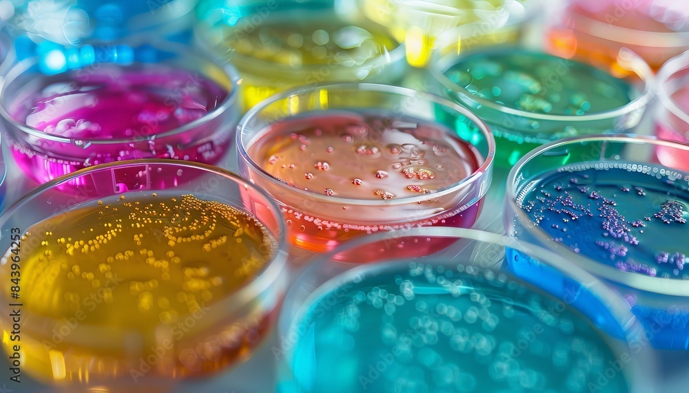 Colorful liquids in glass dishes, a vibrant array of hues and textures. Colorful liquids in glass dishes, a vibrant array of hues and textures.