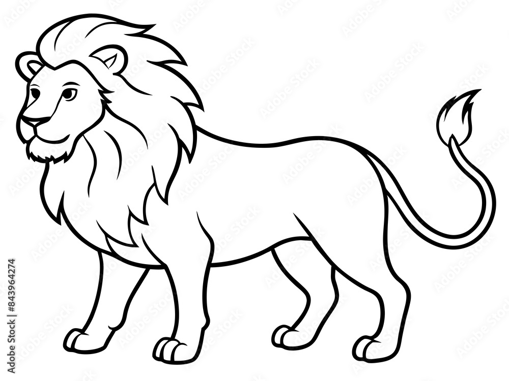 A majestic lion with a flowing mane in line art style A majestic lion with a flowing mane in line art style