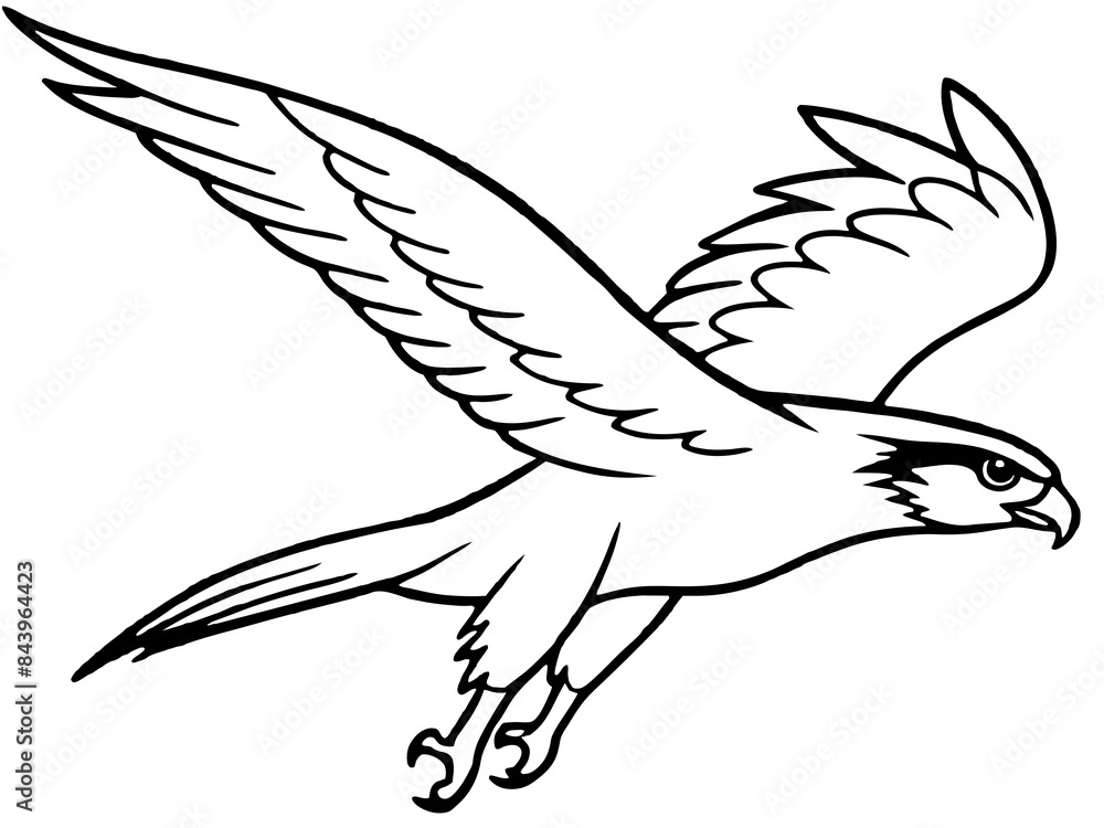 A fierce hawk in mid-flight in line art style A fierce hawk in mid-flight in line art style