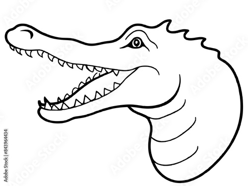 A fierce crocodile with its mouth open in line art style