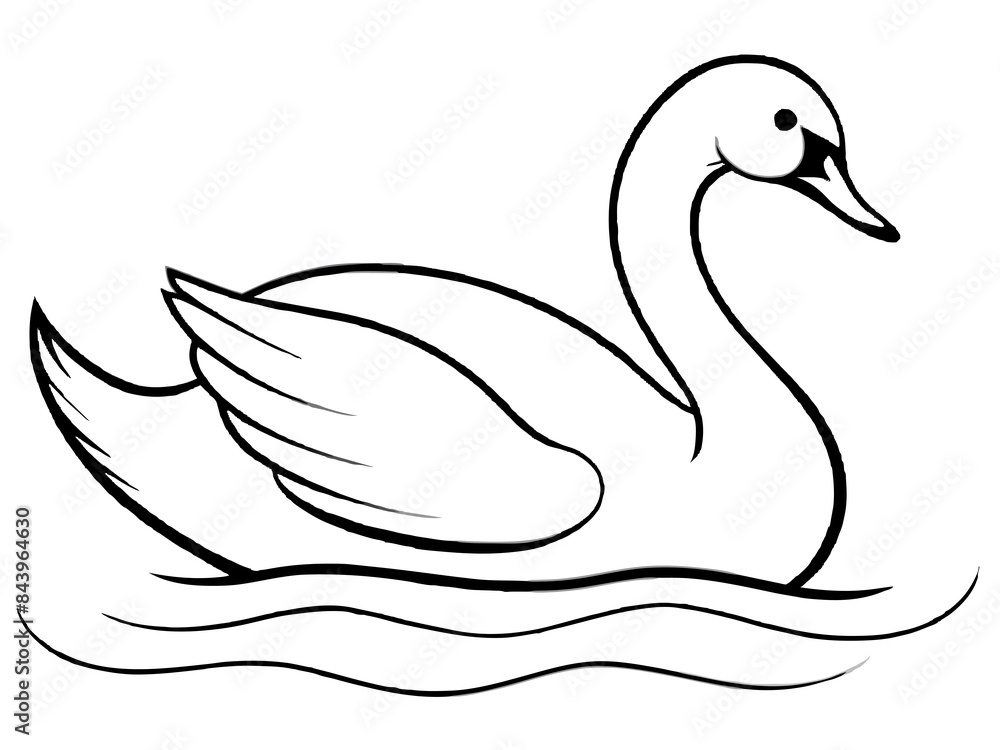 A beautiful swan gliding on the water in line art style A beautiful swan gliding on the water in line art style