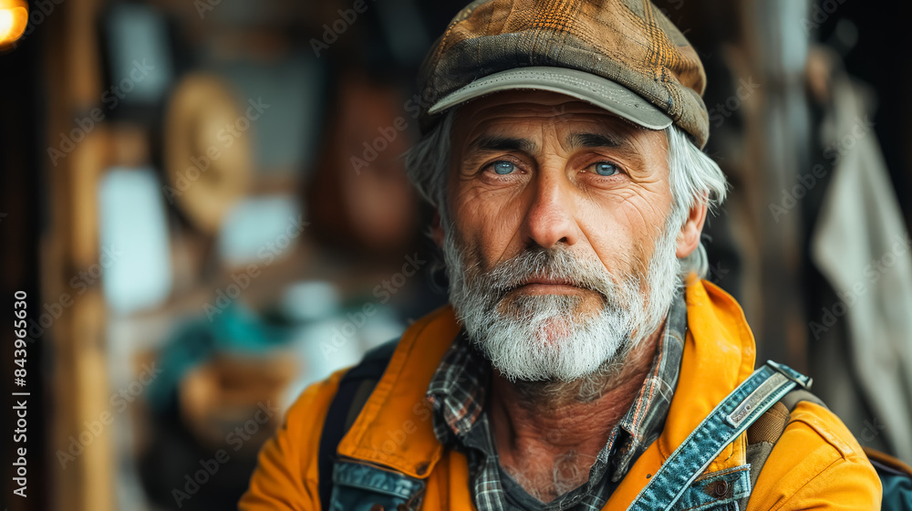A man with a hat and beard is looking at the camera. He has a serious expression on his face A man with a hat and beard is looking at the camera. He has a serious expression on his face