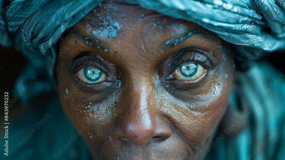 A woman with blue eyes and a tan face. She is wearing a yellow shirt. The woman has a lot of freckles on her face A woman with blue eyes and a tan face. She is wearing a yellow shirt. The woman has a lot of freckles on her face