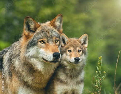 Wolf mit Baby in der Wildniss 