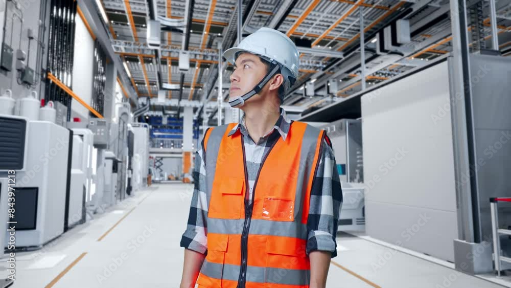 Asian Male Engineer With Safety Helmet Looking Around While Standing At Factory Digitalization Asian Male Engineer With Safety Helmet Looking Around While Standing At Factory Digitalization