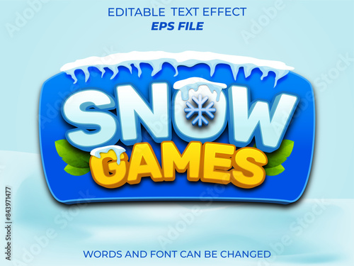 snow games text effect, font editable, typography, 3d text for games. vector template