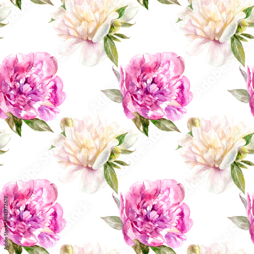 This elegant watercolor peony floral seamless pattern is perfect for fabric and wallpaper designs