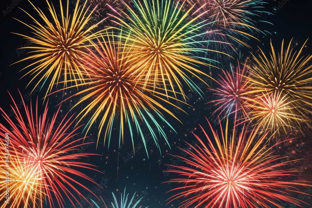 A dynamic fireworks pattern with explosive designs and bright colors A dynamic fireworks pattern with explosive designs and bright colors