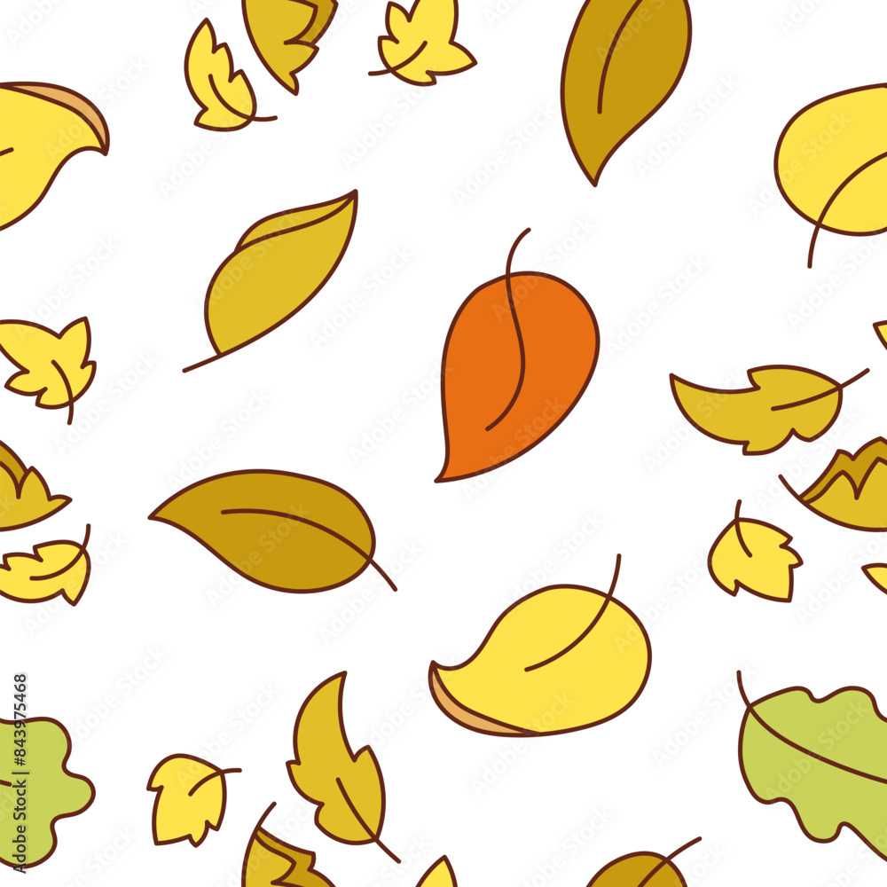Naklejka premium Autumn leaves fall. Seamless pattern. Nature plant. Hand drawn style. Vector drawing. Design ornaments.