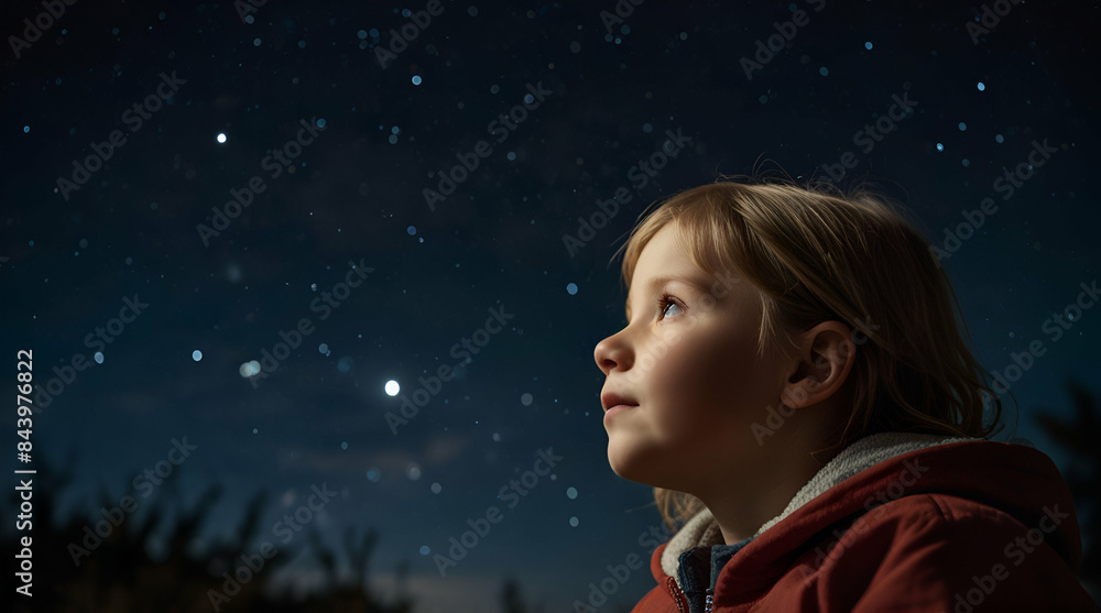 A child looks at the stars at night Selective focus,Generative.Ai A child looks at the stars at night Selective focus,Generative.Ai