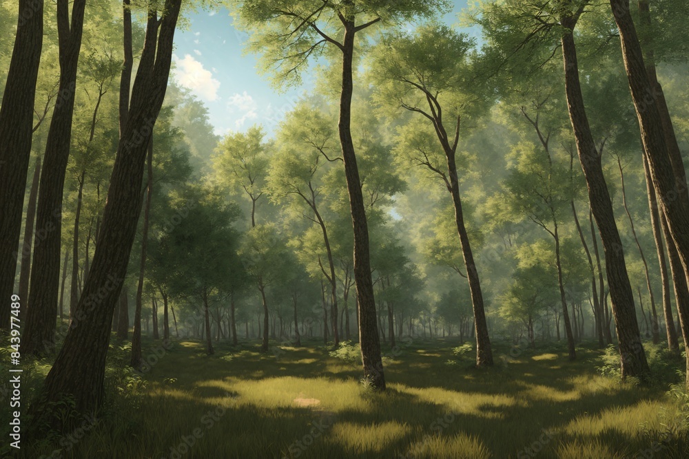 Obraz premium A serene forest pattern with stylized trees and natural hues