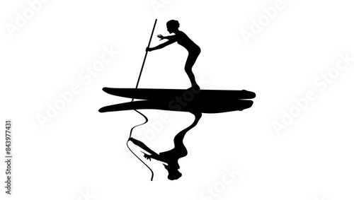 stand up paddle, woman is standing on a boat, black isolated silhouette