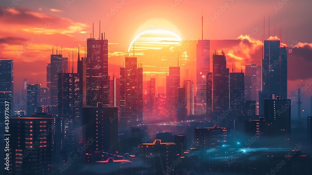 A Serene Digital Sunset Over a Virtual Horizon, Blending Nature and Technology in Harmony A Serene Digital Sunset Over a Virtual Horizon, Blending Nature and Technology in Harmony