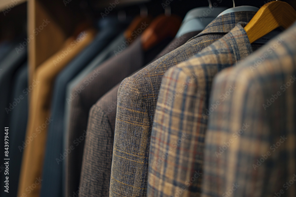 close-up of a suits hanging in a wardrobe, detailed textures close-up of a suits hanging in a wardrobe, detailed textures