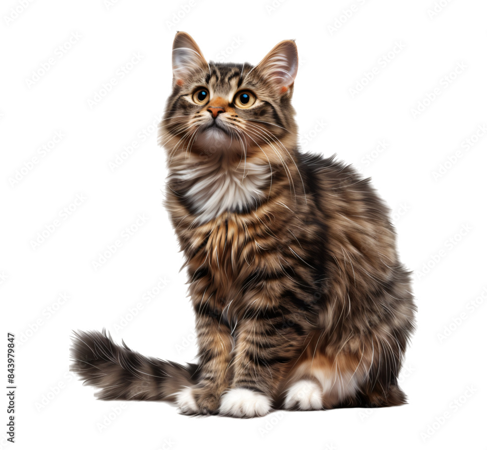 Fototapeta premium Fluffy brown tabby cat sitting alertly.