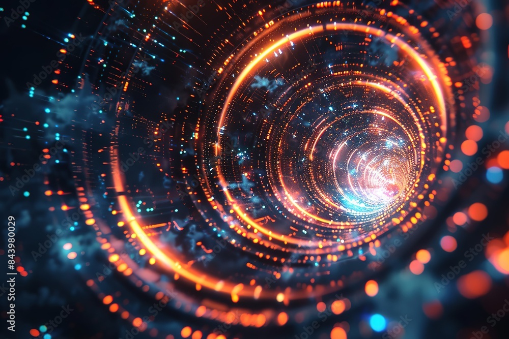 hi tech, mechanical technology particles spiral background with glowing lights hi tech, mechanical technology particles spiral background with glowing lights