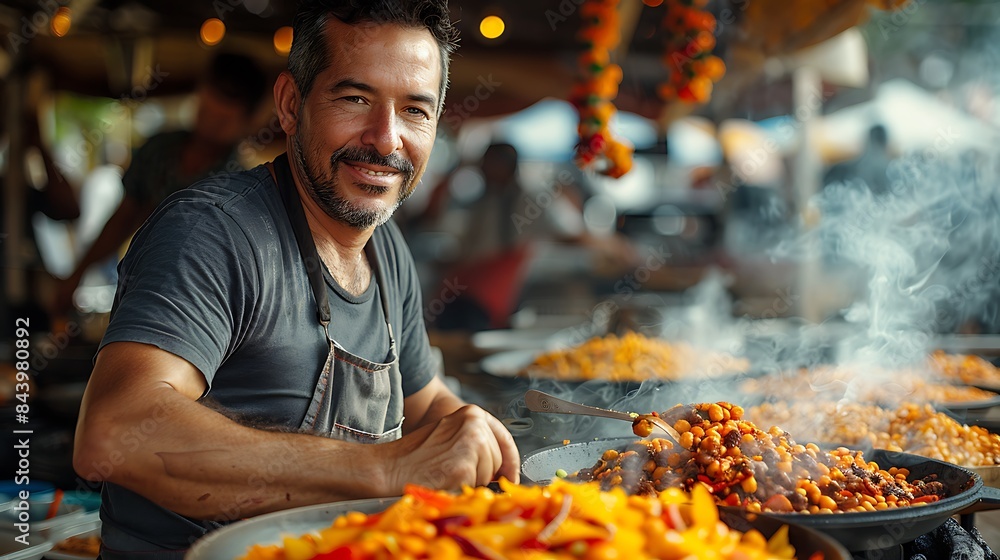 man making ethnic food for a summer festival man making ethnic food for a summer festival