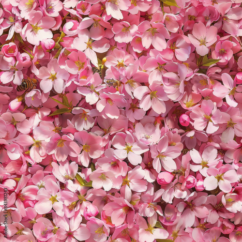 Seamless A close up of pink flowers with a bee in the background