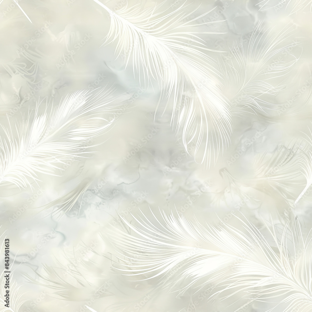 Obraz premium Seamless A white feather pattern on a grey background