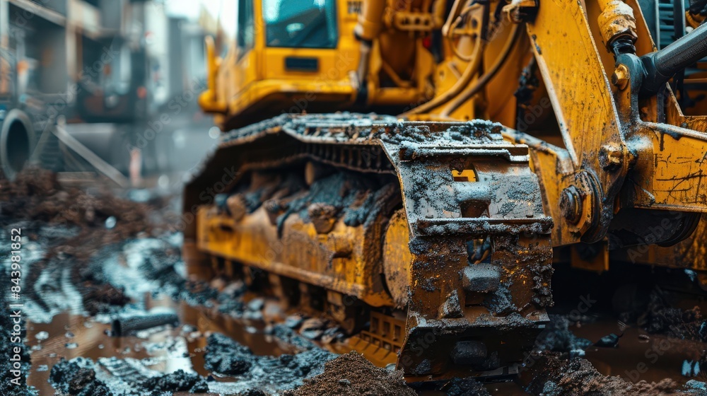 Construction site with heavy machinery being serviced Construction site with heavy machinery being serviced