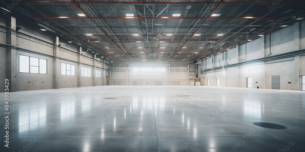 Modern factory for manufacturing production plant or large warehouse background with many light. Empty urban storage view Modern factory for manufacturing production plant or large warehouse background with many light. Empty urban storage view
