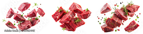 Falling raw beef meat isolated on transparent background PNG file