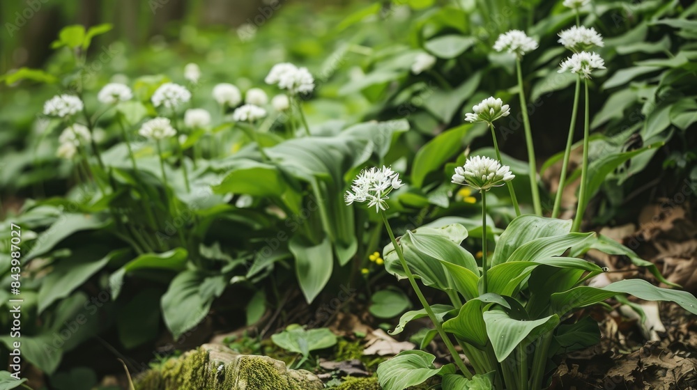 Wild garlic thrives abundantly in the forest Wild garlic thrives abundantly in the forest