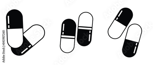 Pills icon  set. Simple and editable pills icons Medicament and pharmaceutical symbol.medical design element. capsule icon template. medicine symbol vector sign. Drug sign and symbol. eps 10.