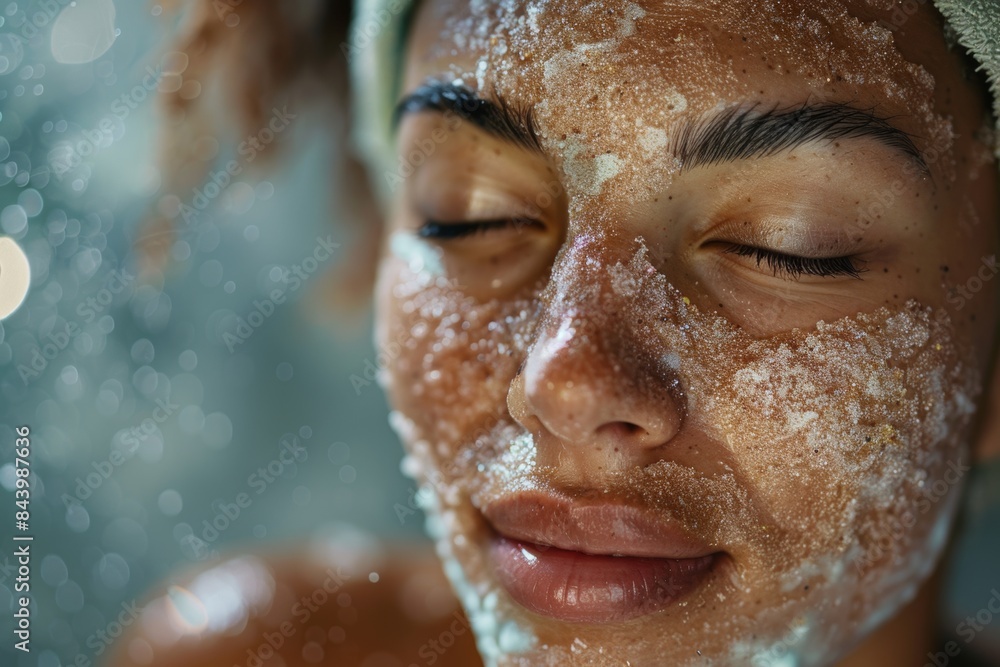 Woman Applying Exfoliating Scrub to Face Woman Applying Exfoliating Scrub to Face