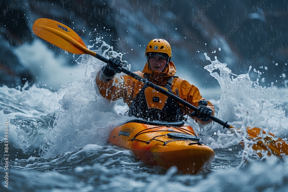 Nautical Adventure: Kayaker Taming Rough Ocean Waves Nautical Adventure: Kayaker Taming Rough Ocean Waves