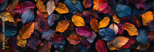 Colorful autumn leaves pattern on dark background