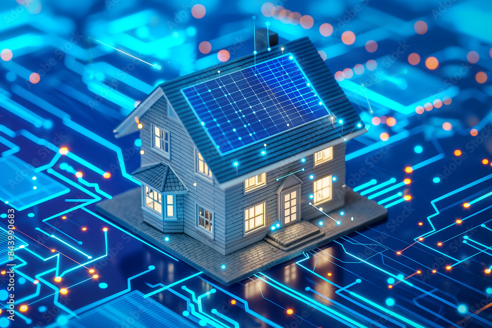 Smart home with solar panels, concept of futuristic energy solutions and sustainability Smart home with solar panels, concept of futuristic energy solutions and sustainability