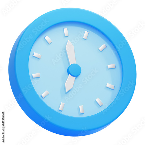 PNG 3D Blue Clock icon isolated on a white background
