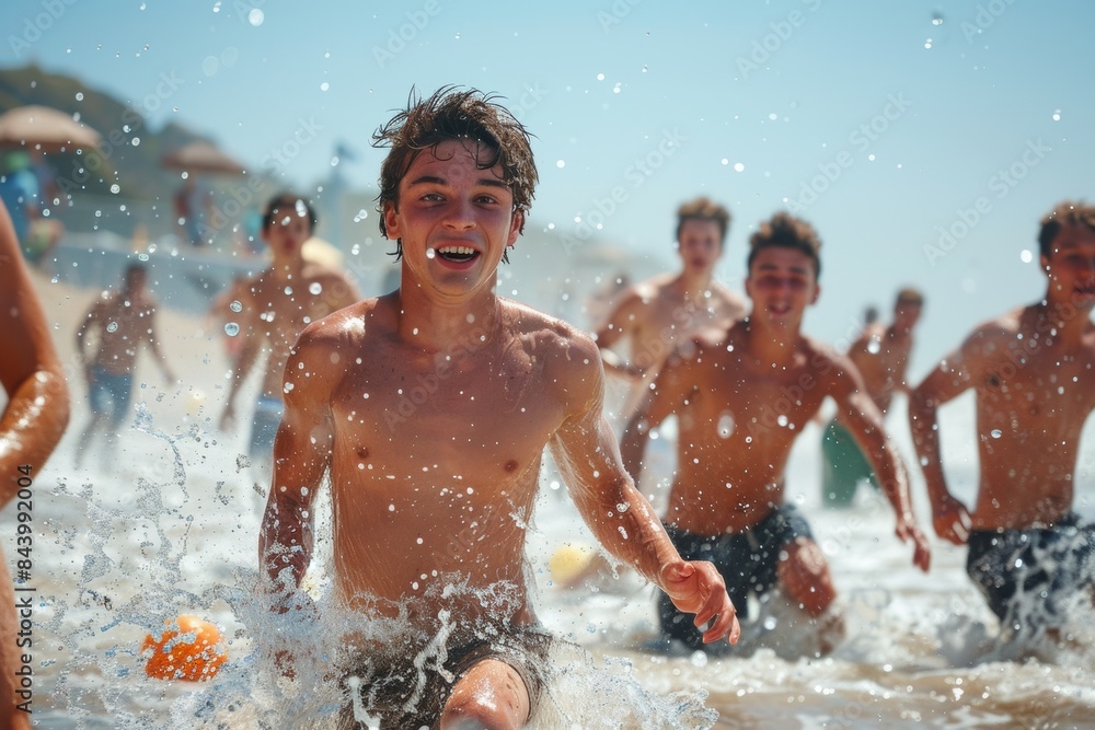 Obraz premium Beachgoers Engage in a Friendly Game