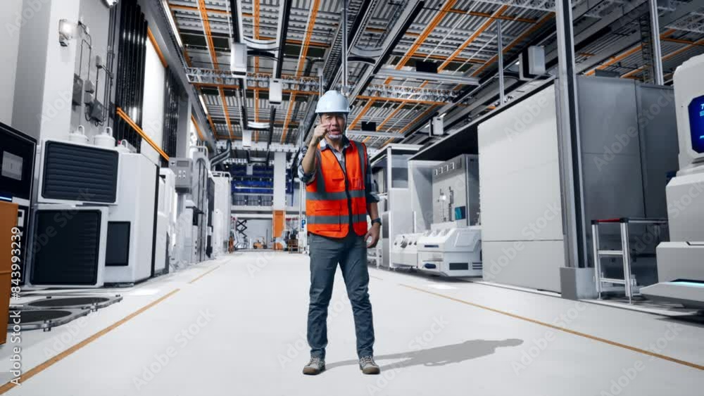 Full Body Of Angry Asian Male Engineer With Safety Helmet Shouting At Someone While Standing At Factory Digitalization Full Body Of Angry Asian Male Engineer With Safety Helmet Shouting At Someone While Standing At Factory Digitalization