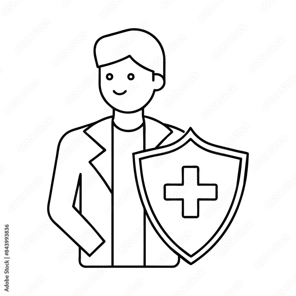 Healthcare Professional with Shield Vector Icon Healthcare Professional with Shield Vector Icon