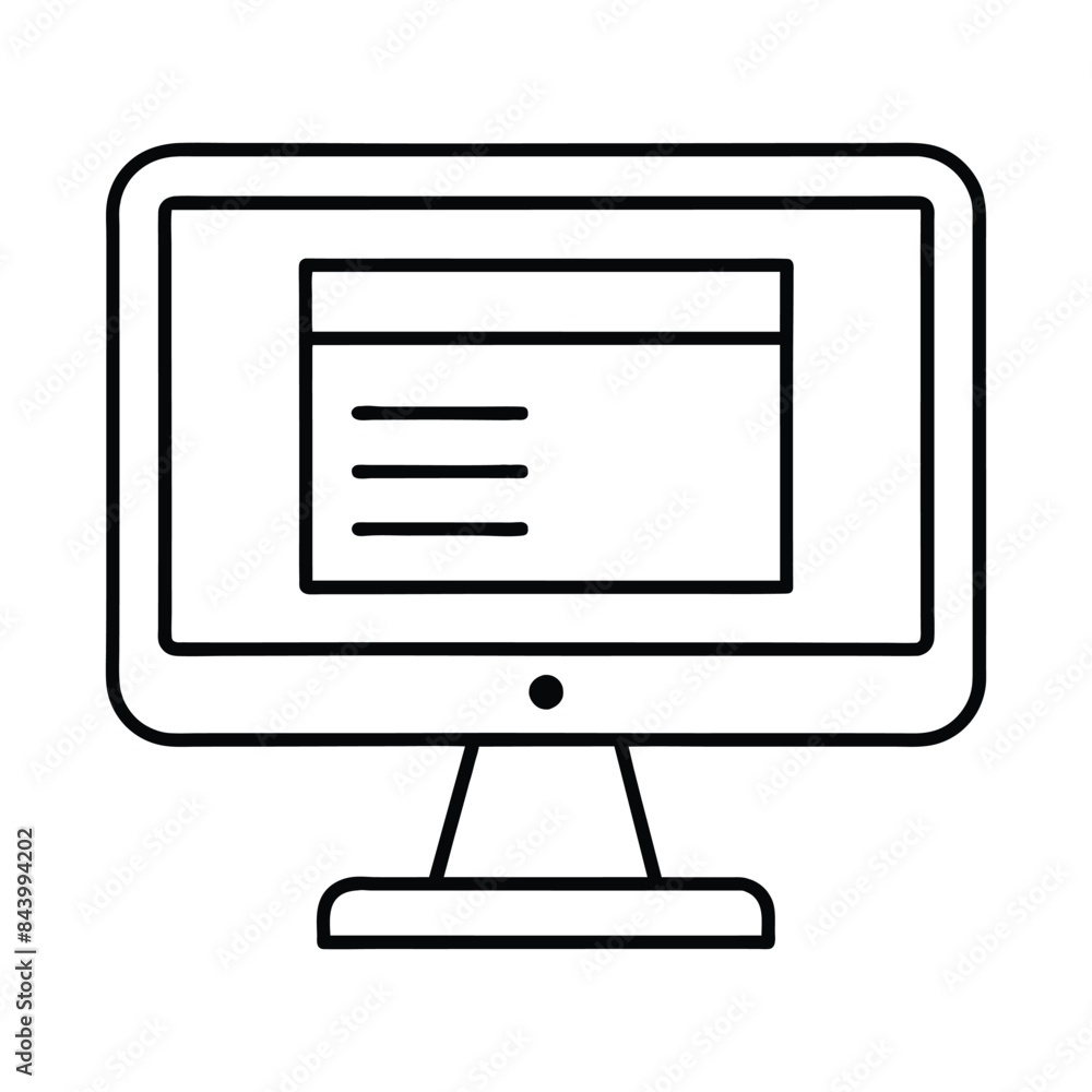 Simple Outline Computer Monitor with Screen Interface Vector Illustration Simple Outline Computer Monitor with Screen Interface Vector Illustration
