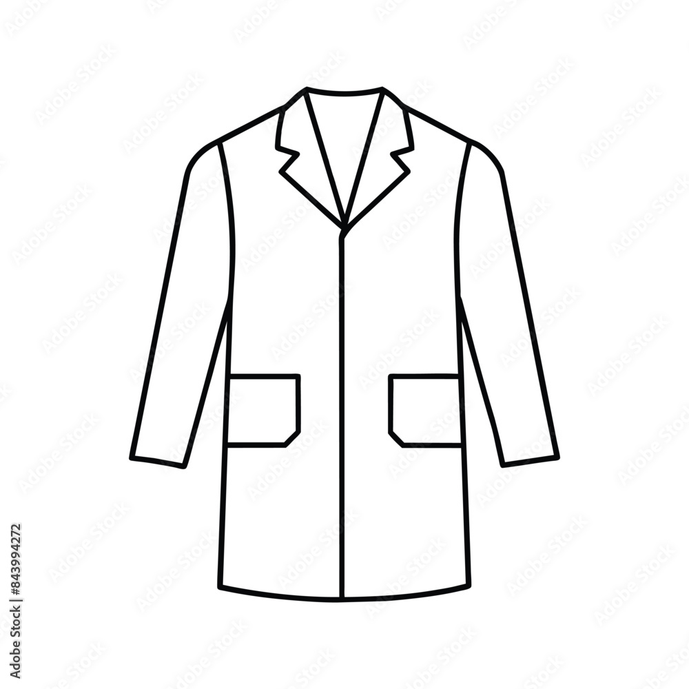 Vector Illustration of a Lab Coat Icon with Pockets and Lapel Collar in Black Outline Vector Illustration of a Lab Coat Icon with Pockets and Lapel Collar in Black Outline
