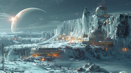 remote outpost on Europa with scientists conducting research beneath the icy surface studying the potential for extraterrestrial life photo