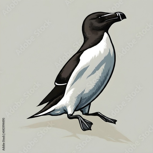 Razor bill Bird standing straight to see the sky minimalist white background  photo