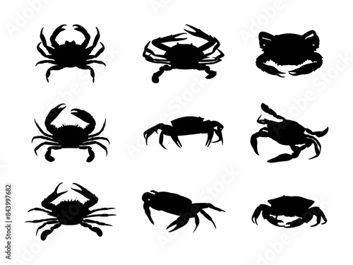 Set of Crab Silhouette in various poses isolated on white background