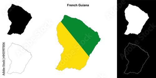 French Guiana blank outline map set