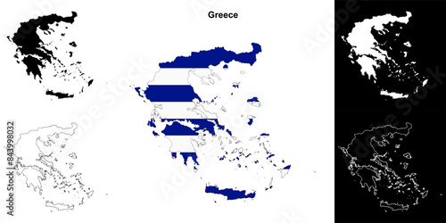 Greece blank outline map set