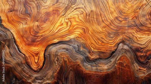 Close-up of wood grain with intricate details, displaying vibrant hues and natural patterns, highlighting the organic texture of a tree trunk