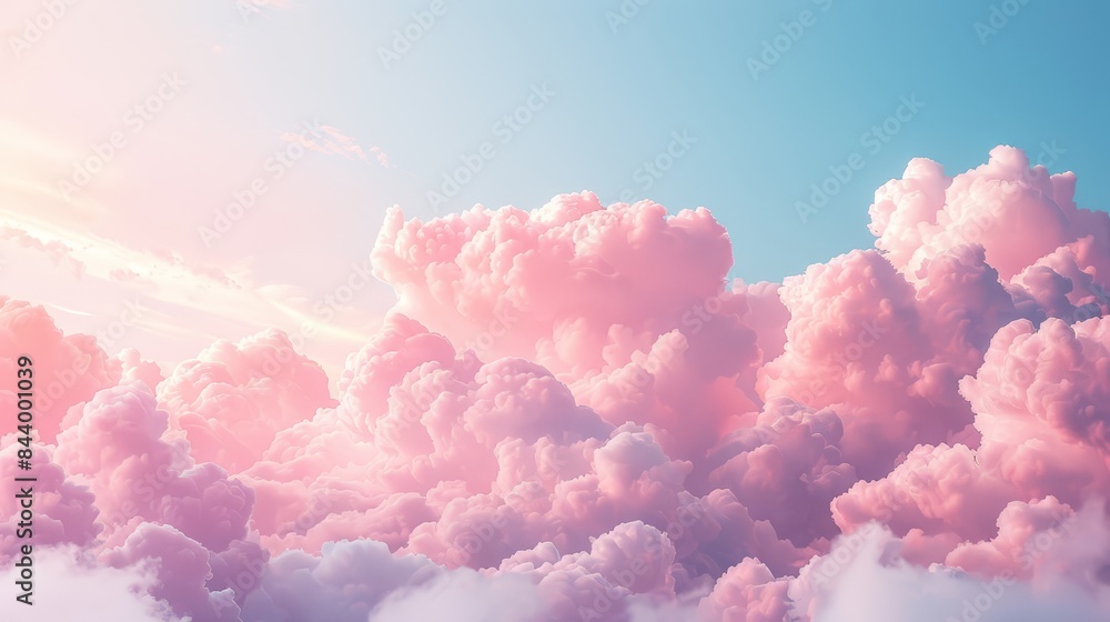 Delicate pink clouds spread across the sky, creating a cotton candy fantasy scene with soft, dreamy colors Delicate pink clouds spread across the sky, creating a cotton candy fantasy scene with soft, dreamy colors