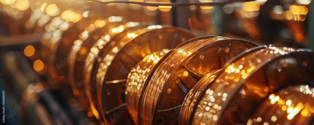 Close-Up of Copper Wire Coils in Manufacturing Facility Close-Up of Copper Wire Coils in Manufacturing Facility