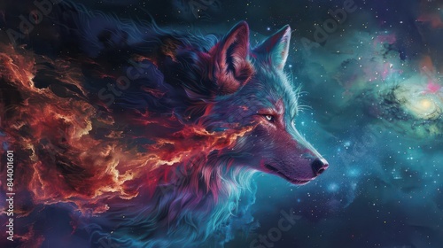 Ethereal Wolf Amidst Nebula Clouds: A Celestial Journey Through Galactic Hues © Anutha