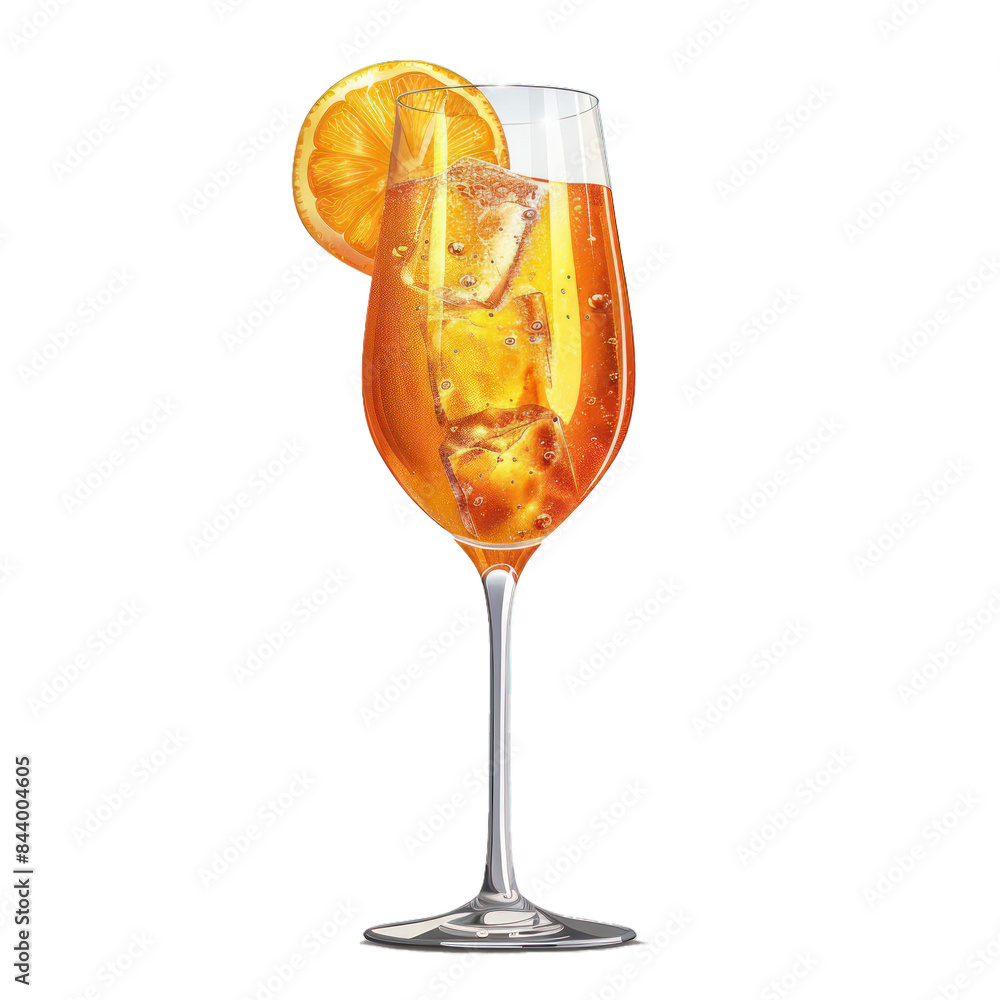 Vector illustration of aperol spritz cocktail in a wine glass with ice cubes and an orange garnish Vector illustration of aperol spritz cocktail in a wine glass with ice cubes and an orange garnish