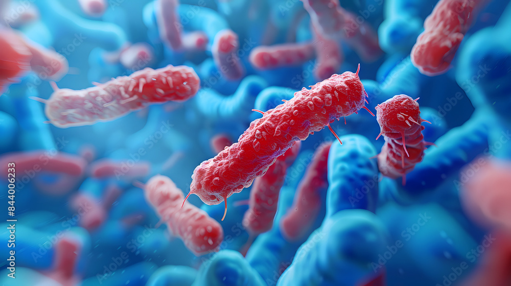 close up of 3d microscopic Red bacteria close up of 3d microscopic Red bacteria